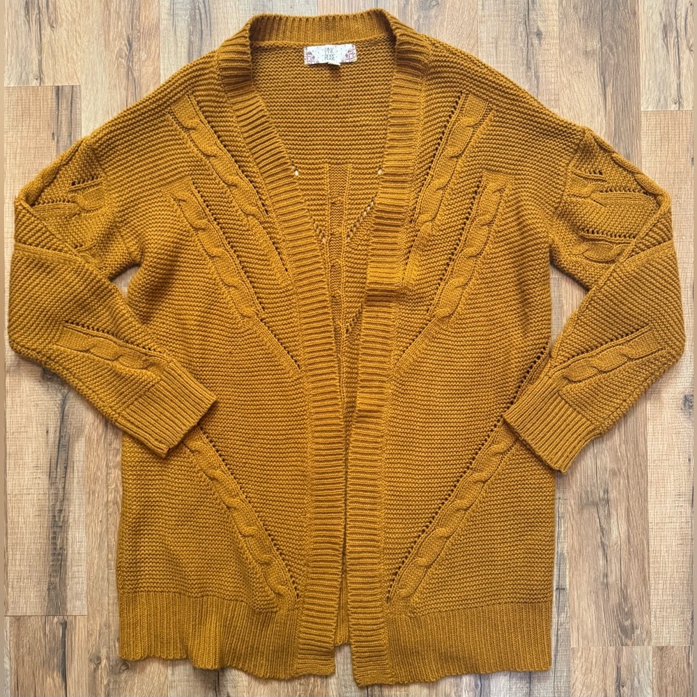 BWOT Mustard Cable Knit Cardigan Sweater